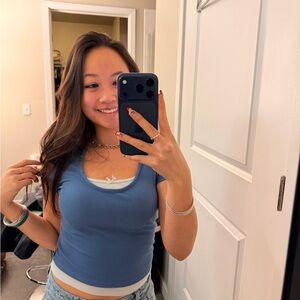 Blue Ribbed Baby Tee Women's Top